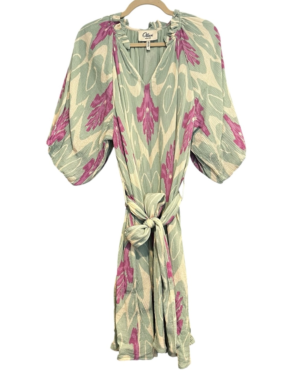 Ollari New York Ikat Cotton Shift Dress with Tie Belt Boho Coastal | Size L - Picture 9 of 11